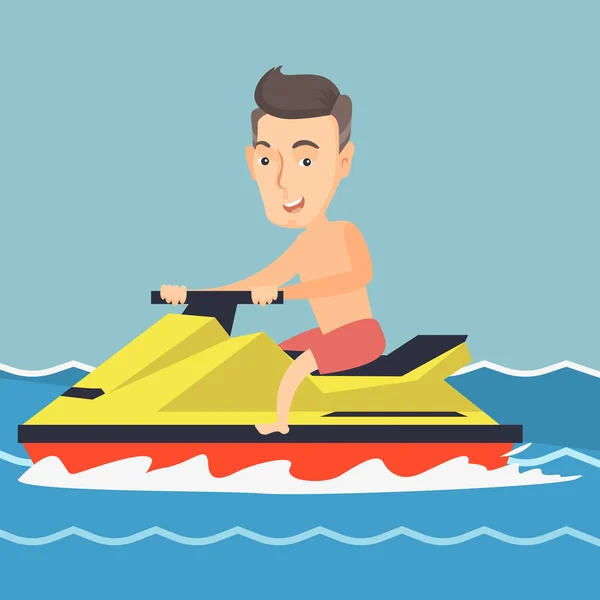 Caucasian man riding on a water scooter in the sea — Stock Vector