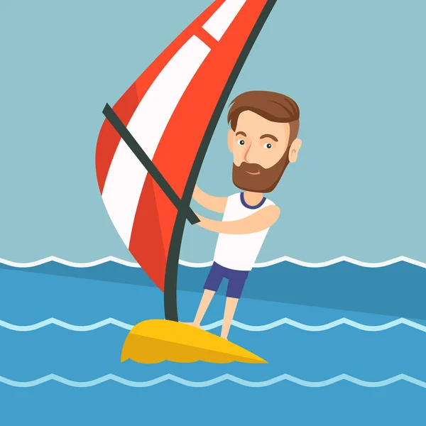Giovane uomo windsurf in mare . — Vettoriale Stock