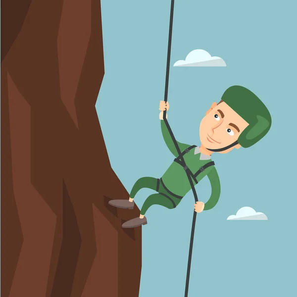 Homme escalade une montagne avec une corde . — Image vectorielle