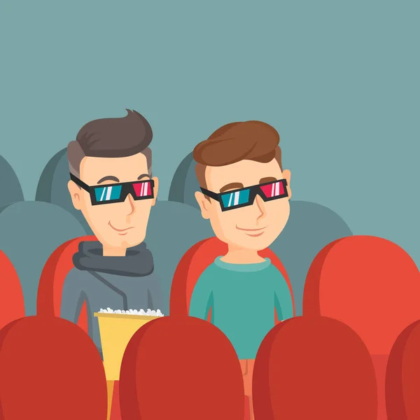 Happy friends watching 3D movie in the theatre. — Stock Vector