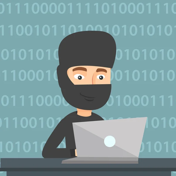 Hacker utilizzando il computer portatile per rubare informazioni . — Vettoriale Stock