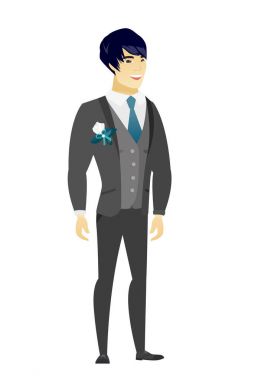 Genç Asyalı mutlu damat.