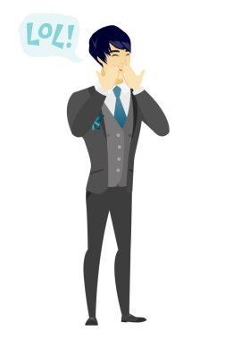 Genç Asyalı damat kahkahalarla gülmekten.