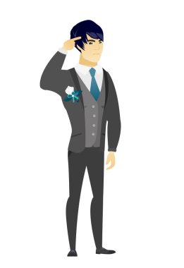 Tapınak karşı parmağıyla işaret damat