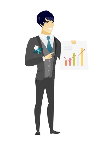 Asian groom showing financial chart. — Stock Vector