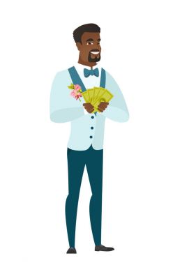 Mutlu Afrikalı-Amerikalı damat holding para.