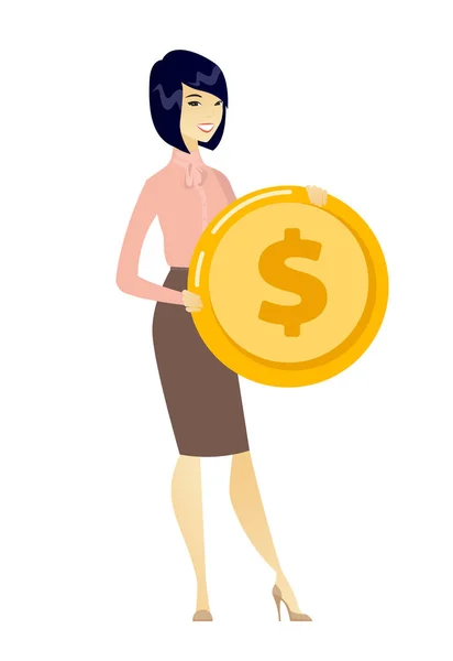 Successful business woman with dollar coin. — Stock Vector