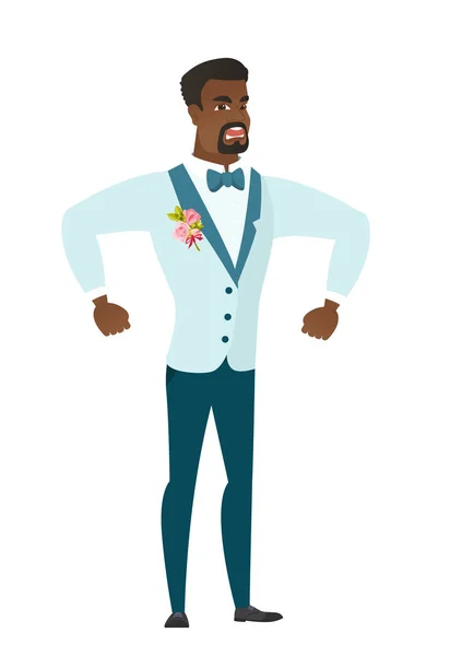 Young african-american angry groom screaming. — Stock Vector