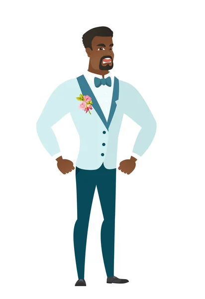 Young african-american furious groom screaming. — Stock Vector