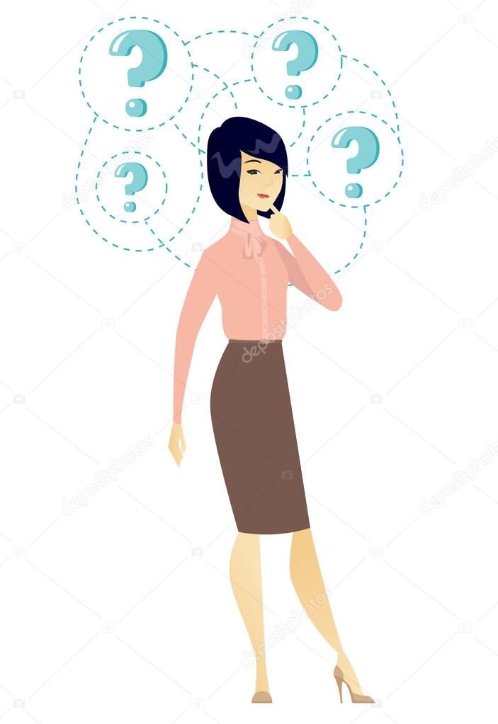 Young business woman thinking vector illustration.
