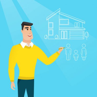 Genç adam onun müstakil ev çizim.