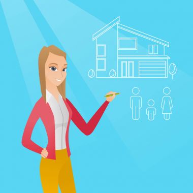 Genç adam onun müstakil ev çizim.