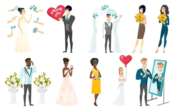 Set illustrazioni vettoriali sposa e sposo . — Vettoriale Stock
