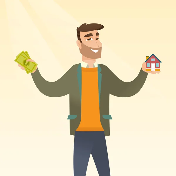 Homme caucasien acheter une maison grâce à un prêt . — Image vectorielle