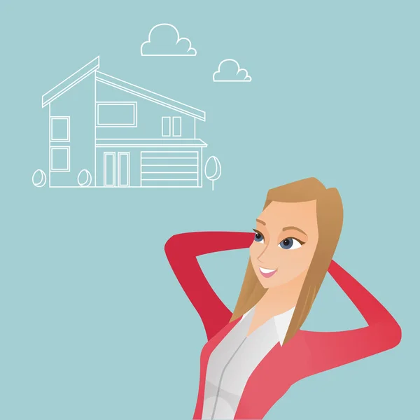 Mujer soñando con comprar una casa nueva . — Vector de stock