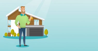 Genç beyaz ev sahibi ile anahtar.