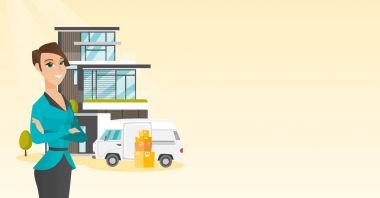 Beyaz kadın için bir ev taşıma.