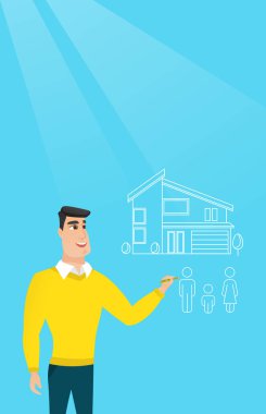 Genç adam onun müstakil ev çizim.