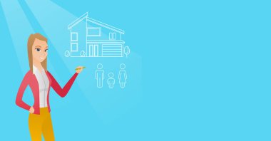 Genç adam onun müstakil ev çizim.