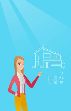 Genç adam onun müstakil ev çizim.