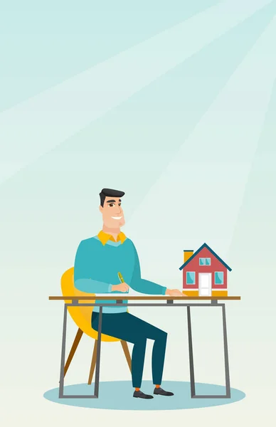 Agent immobilier signant le contrat d'achat d'une maison . — Image vectorielle