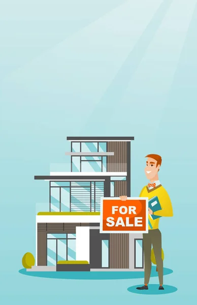 Young caucasian broker offering the house. — Stock Vector