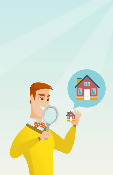 Young caucasian man looking for a house. — Stock Vector