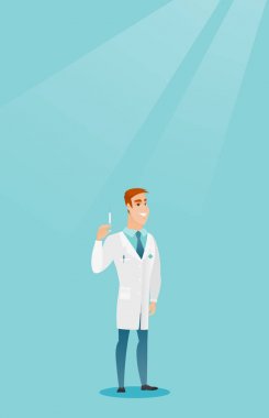 Şırınga vektör çizim tutan doktor.