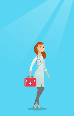 İlk yardım kutusu vektör çizim tutan doktor.