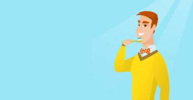 Onun diş vektör çizim fırçalama adam.