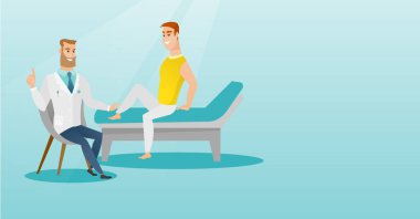 Spor salonu Doktor hastanın ayak bileği kontrol.