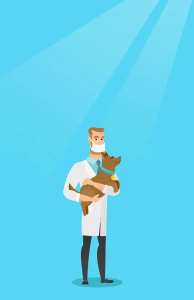 Veterinární lékař psa v rukou vektorové ilustrace — Stockový vektor
