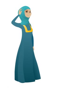 Genç Müslüman iş kadını başını tırmalamak