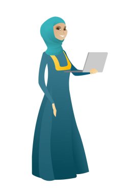 Dizüstü vektör çizim kullanarak iş kadını.