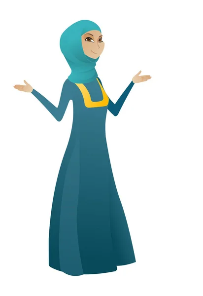 Musulman confondu femme d'affaires avec les bras écartés . — Image vectorielle