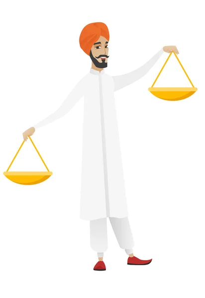 Hombre de negocios hindú sosteniendo balanza . — Archivo Imágenes Vectoriales