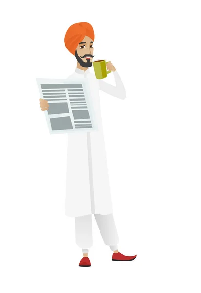 Businessman drinking coffee and reading newspaper. — Stock Vector