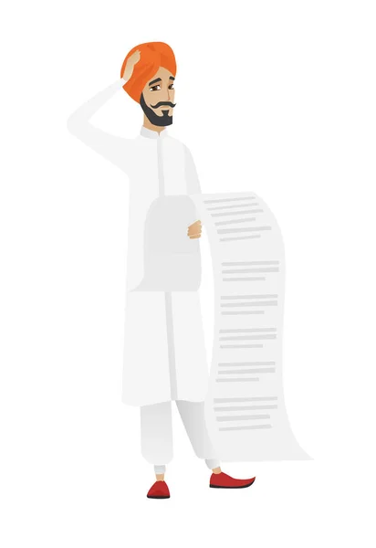 Hindu accountant holding a long bill. — Stock Vector