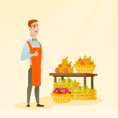 Başparmak vazgeçerek genç beyaz satıcı.