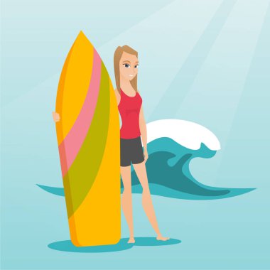 Genç Beyaz sörfçü bir surfboard holding.