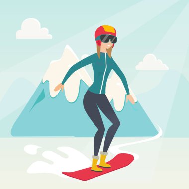 Beyaz kadın snowboard.