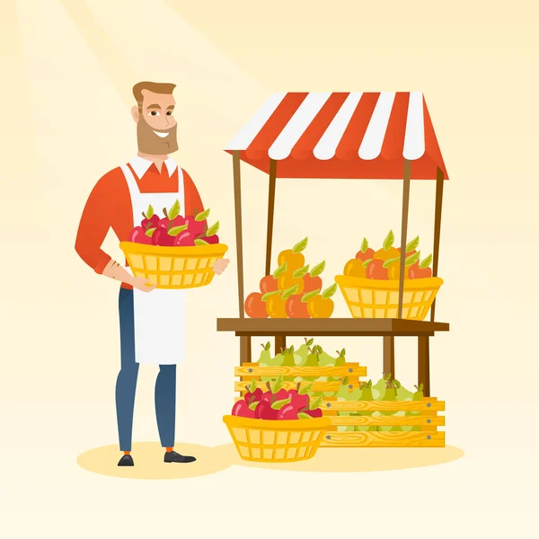 Boîte de maintien Greengrocer pleine de pommes . — Image vectorielle