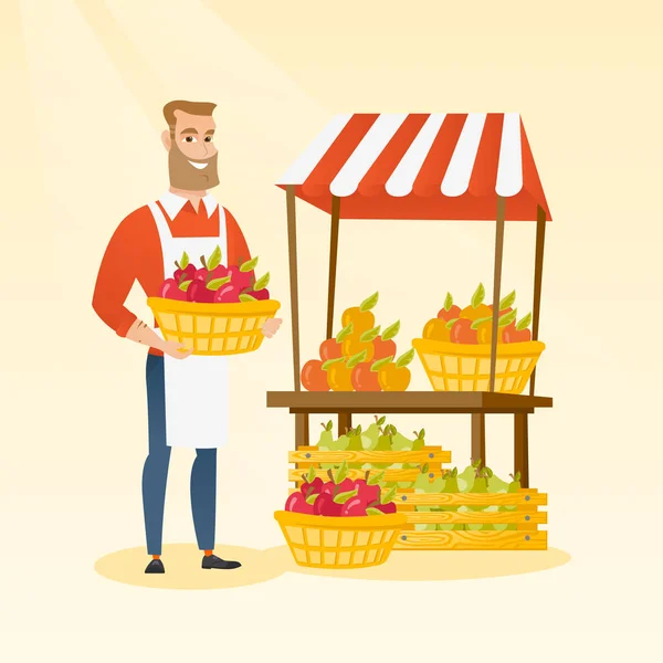 Caja de espera Greengrocer llena de manzanas . — Vector de stock