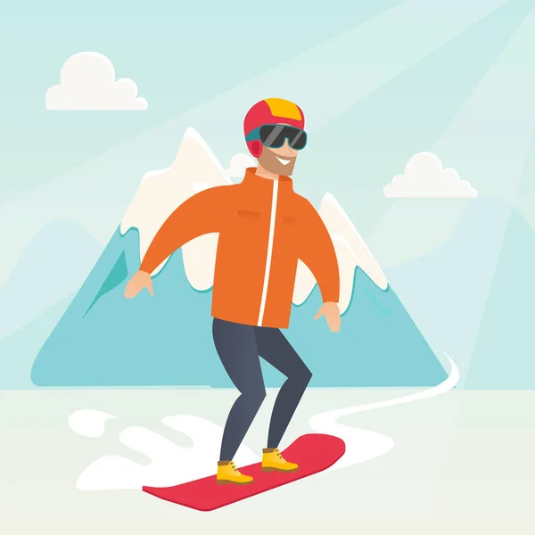 Kaukázusi fiatalember, snowboard. — Stock Vector