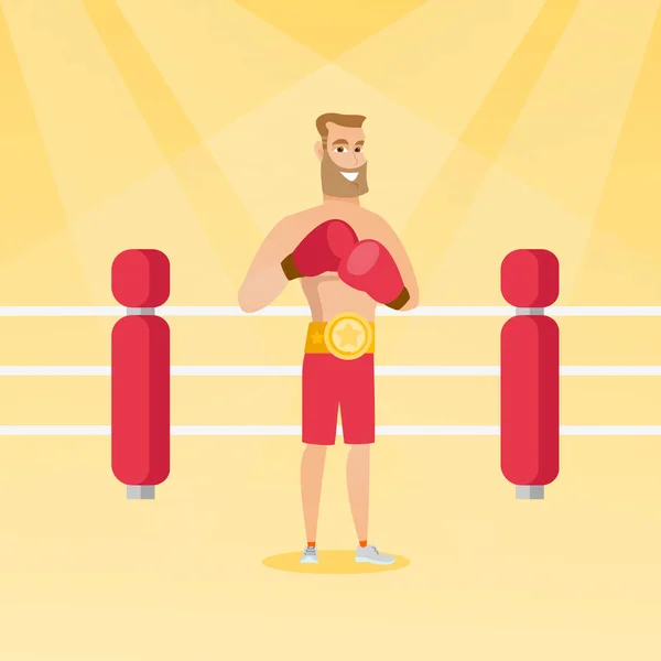 Jeune caucasien confiant boxer dans le ring . — Image vectorielle