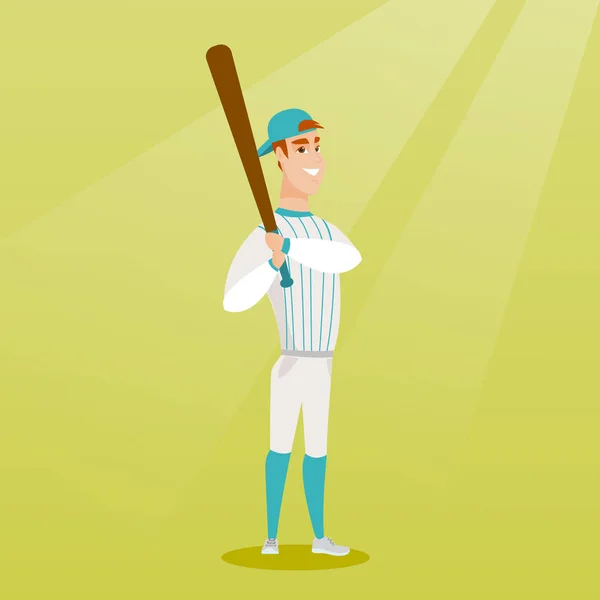 Mladý bělošský baseballový hráč s pálkou. — Stockový vektor