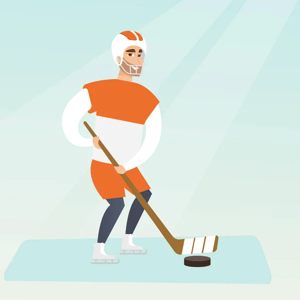 Joven jugador de hockey sobre hielo caucásico . — Archivo Imágenes Vectoriales