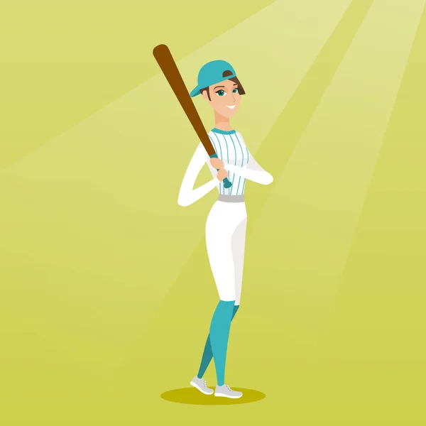 Young caucasian baseball player with a bat. — Stock Vector