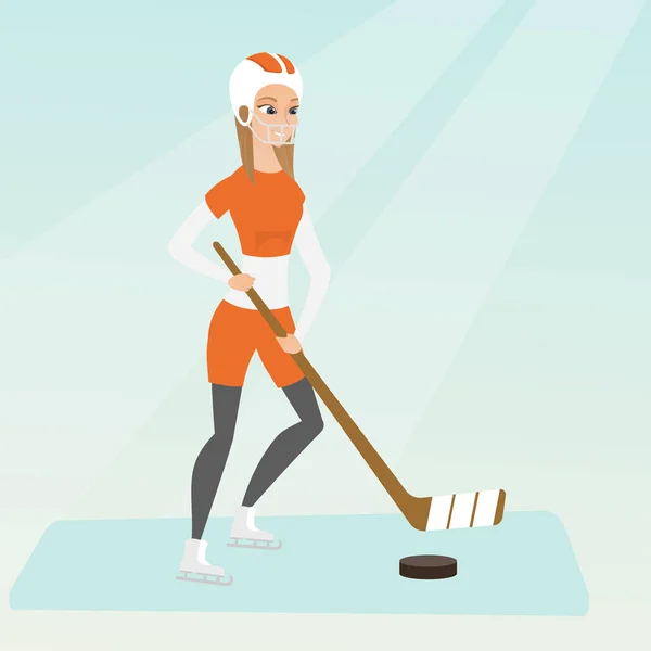 Joven jugador de hockey sobre hielo caucásico . — Vector de stock