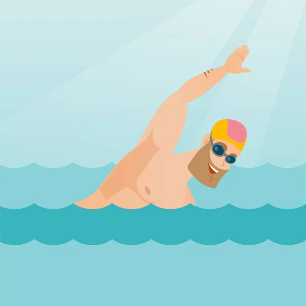 Young caucasian sportsman swimming. — Stock Vector